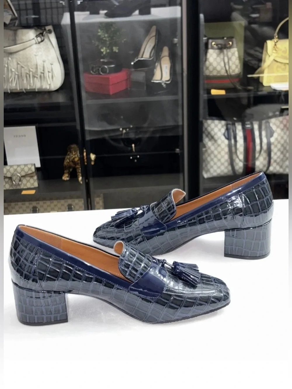Donald Pliner Blue KRESSIDA Croc Embossed Loafer Size 10